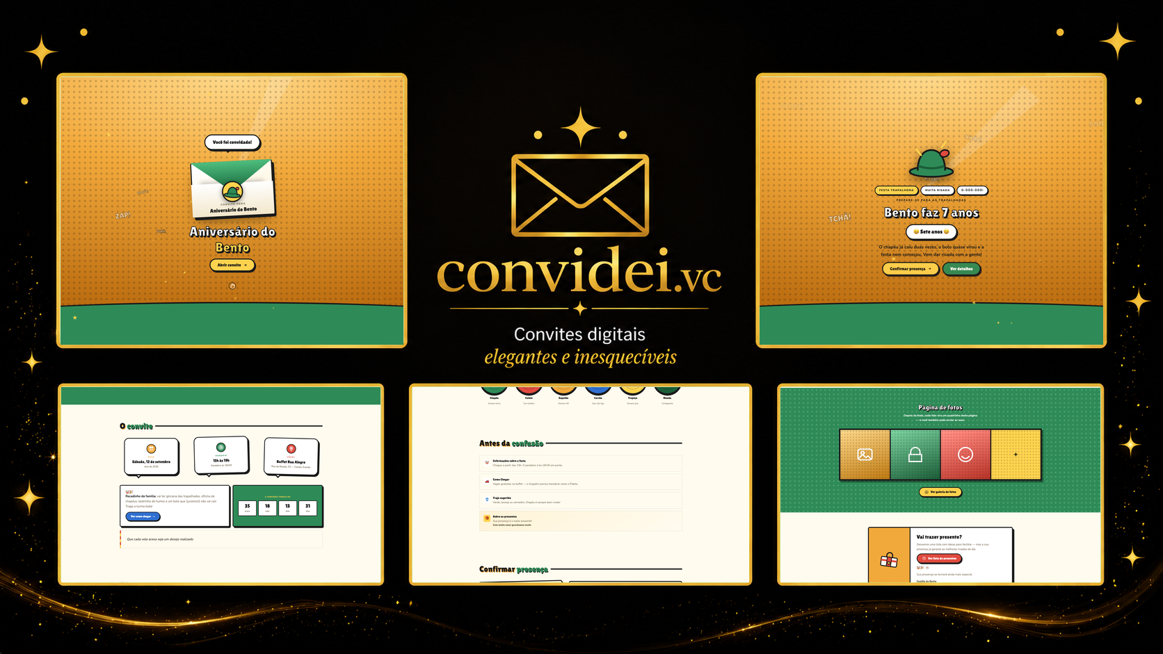 Telas do convite Cachorro Atrapalhado — envelope, convite, avisos e galeria